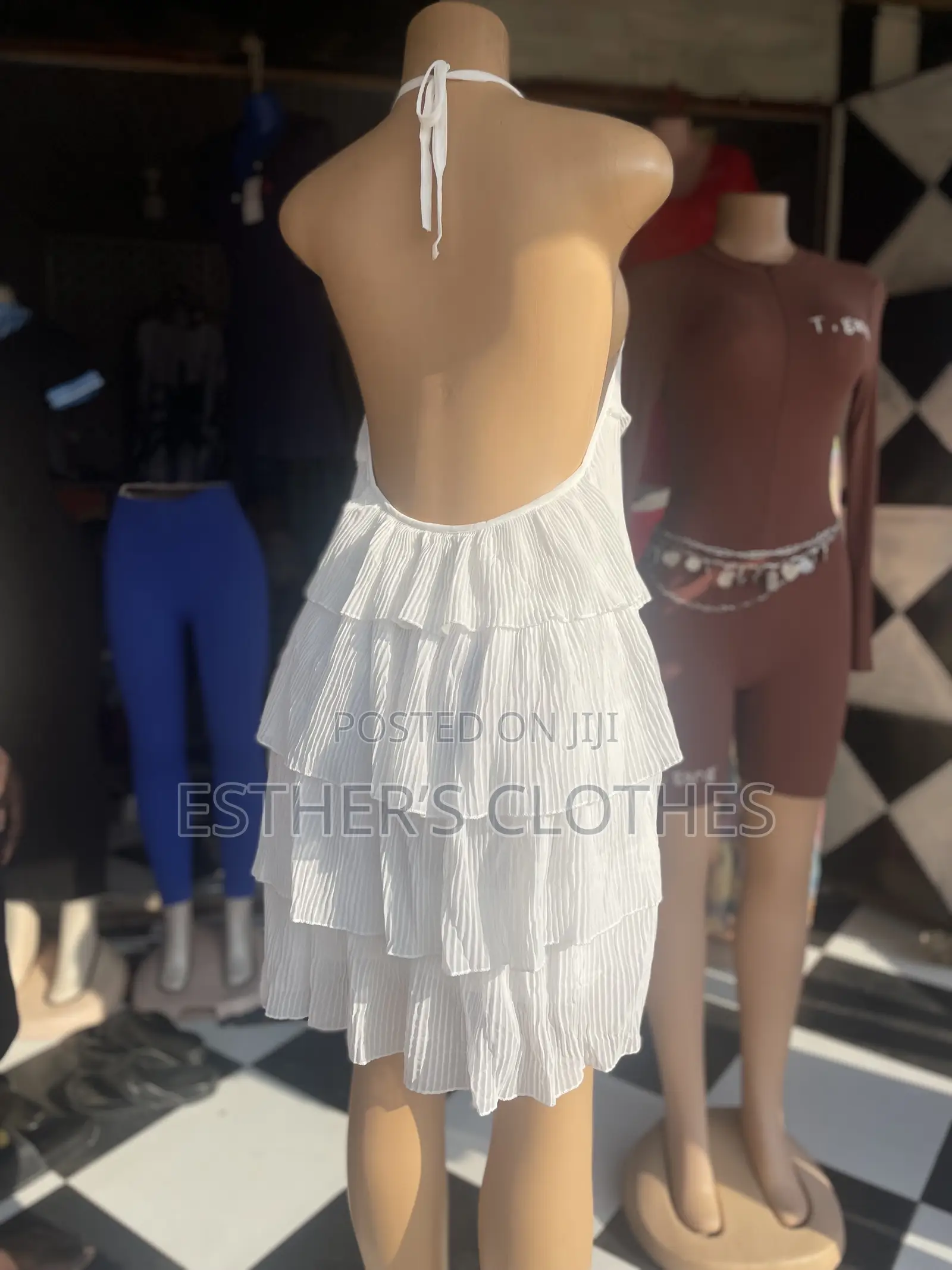 White Tiered Ruffle Halter Mini Dress - Women