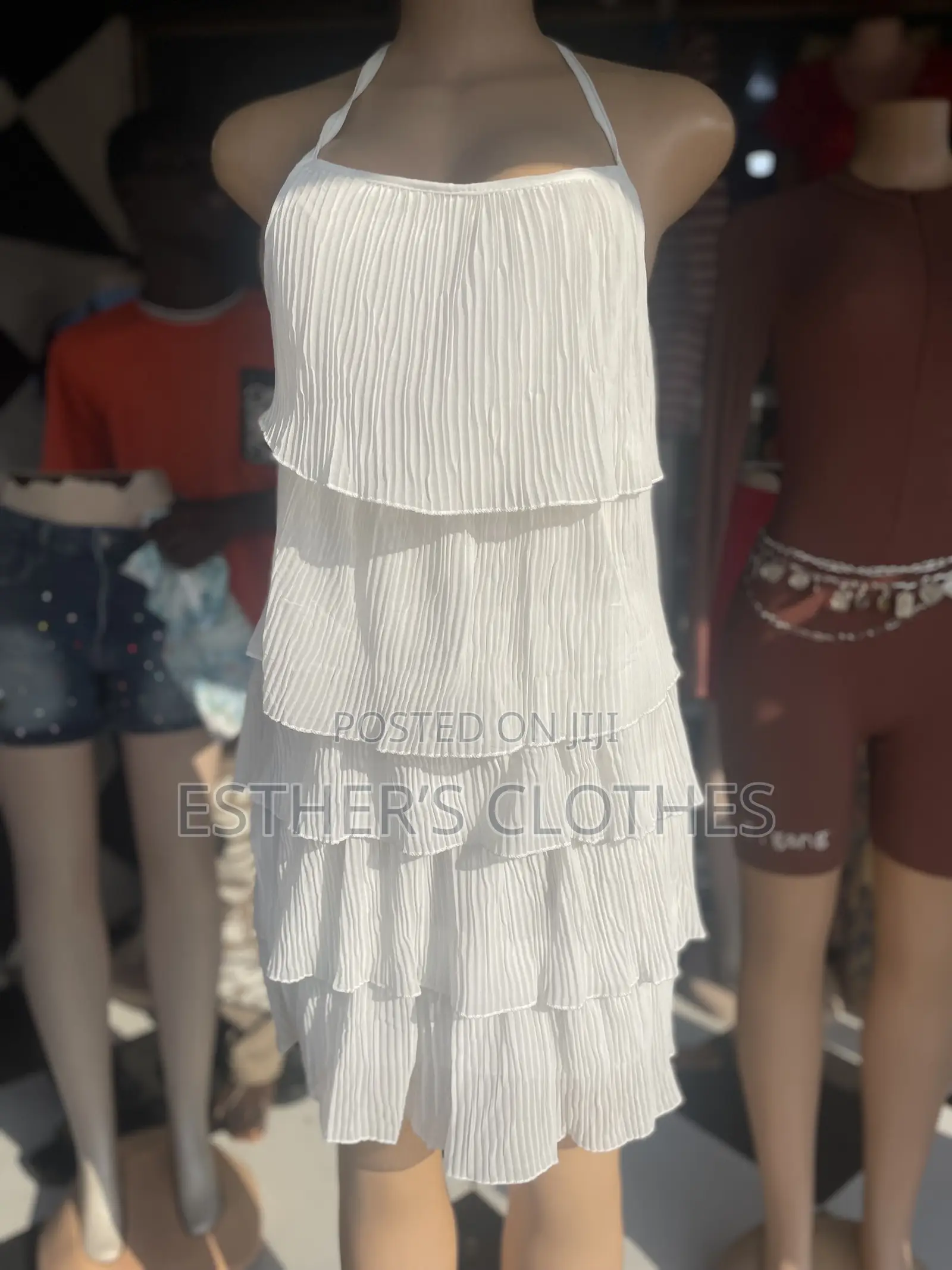 White Tiered Ruffle Halter Mini Dress - Women