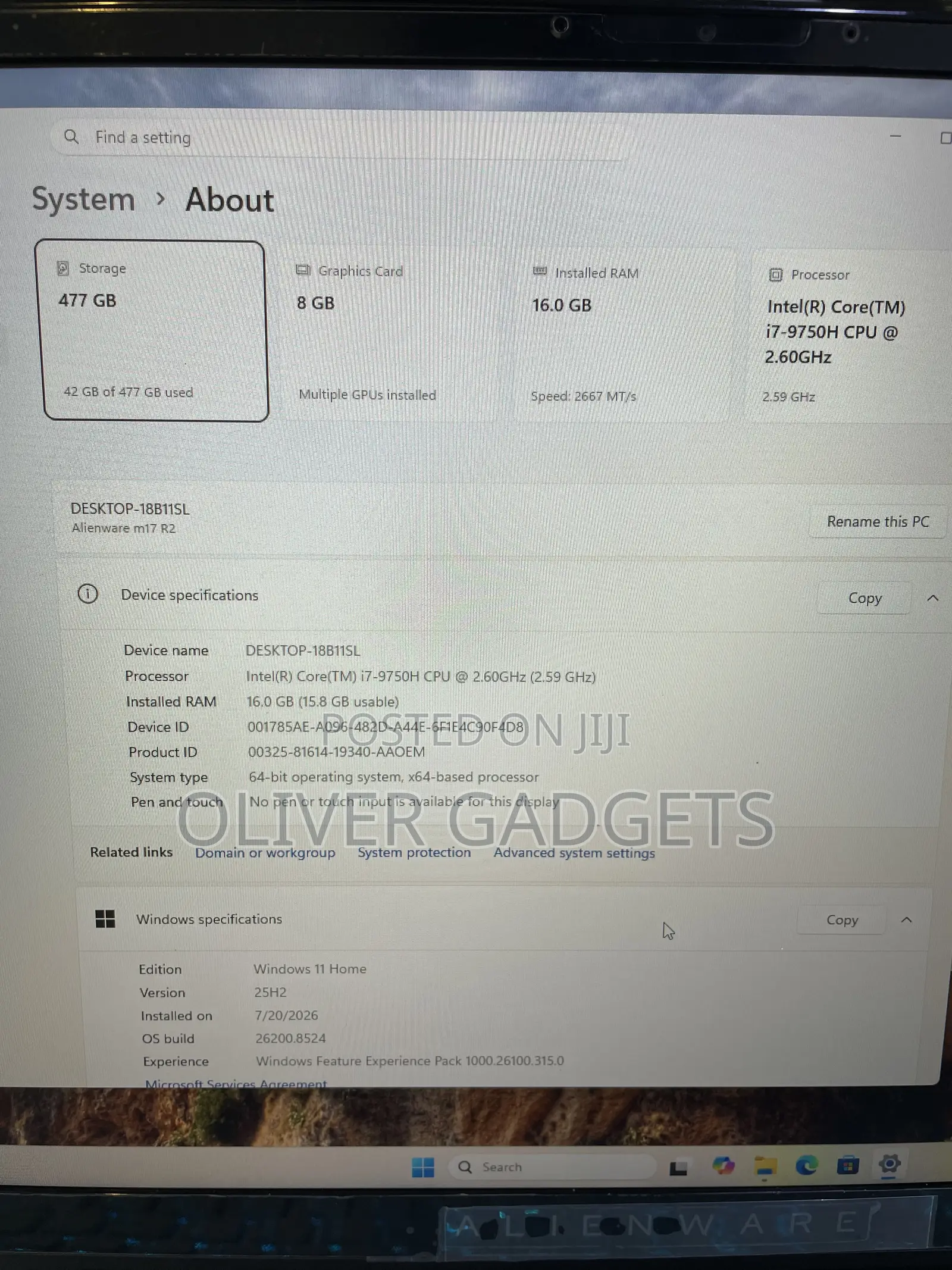 Laptop Dell Allienware M18 R1 16GB Intel Core i7 SSD 512GB