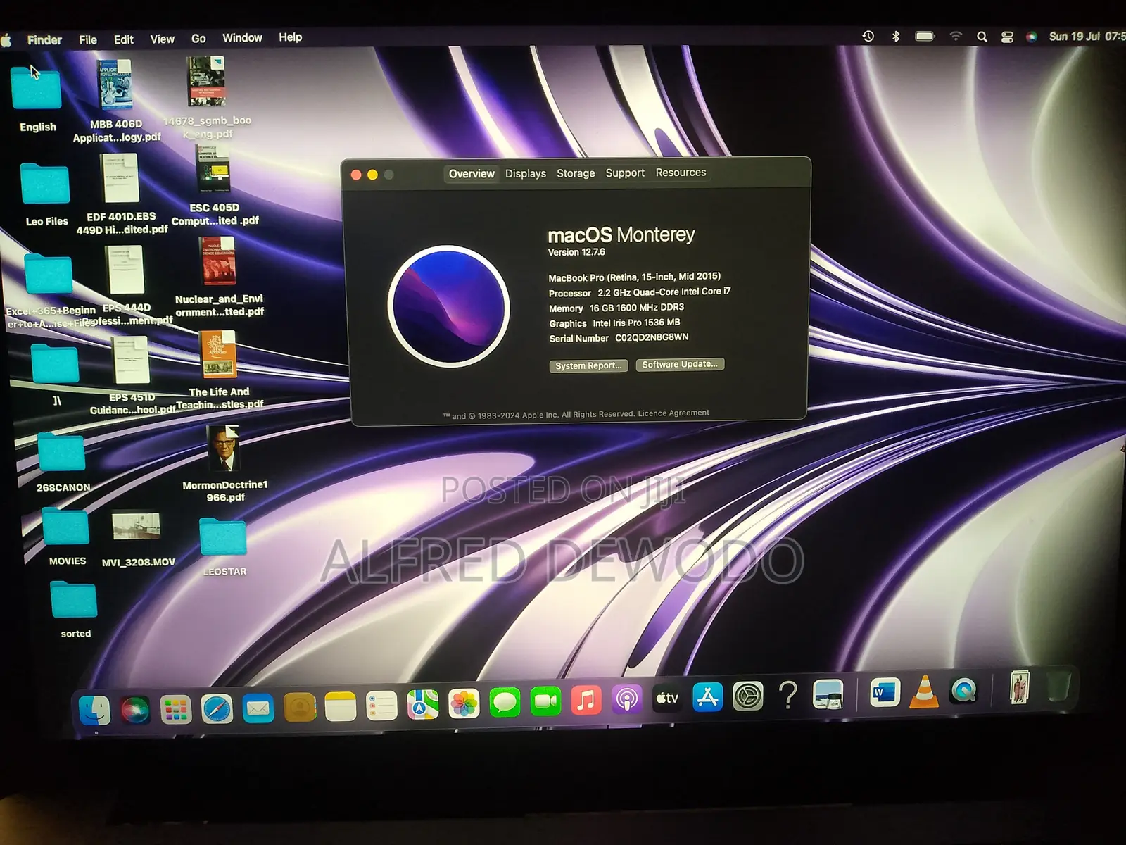Laptop Apple MacBook Pro 16GB Intel Core i7 SSD 512GB