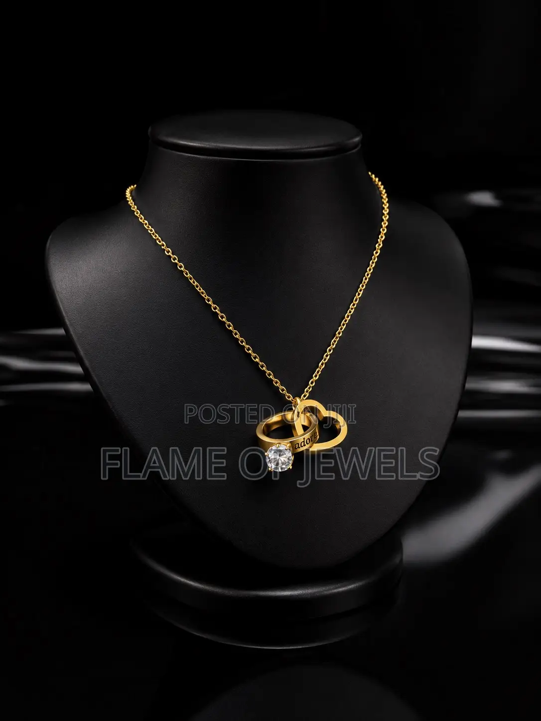 Interlocking Heart and Ring Necklace Pendant