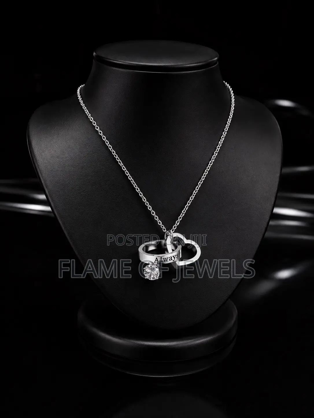 Interlocking Heart and Ring Necklace Pendant