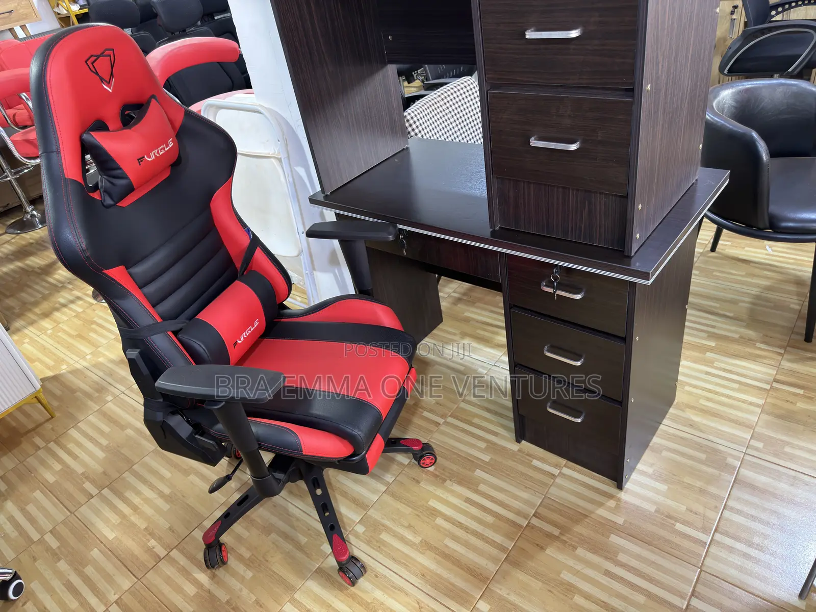Red/Black Executive Chair + Lockable Wooden Desk
