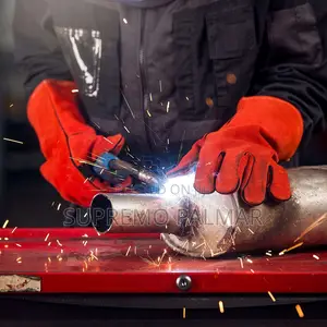 Heat & Spark Resistant Red Leather Safety Gloves - Welding Gloves