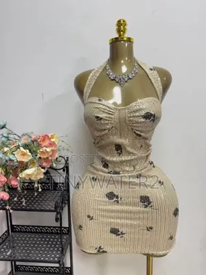 Champayne Gold Glam Rose Halter Mini Dress