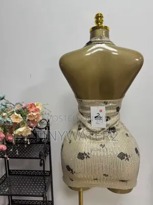 Champayne Gold Glam Rose Halter Mini Dress