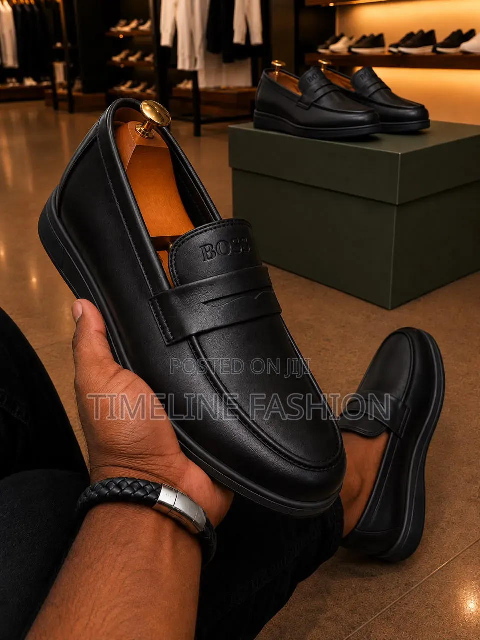 All Black Hugo Boss Executive Men's Leather Loafers