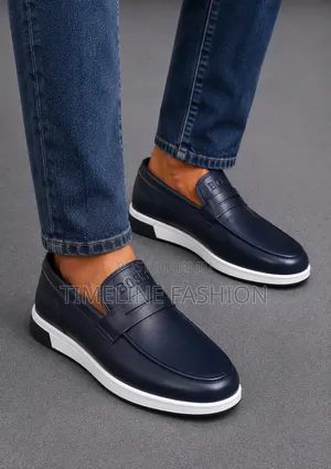 Navy Blue Hugo Boss Men's Stylish Leather Loafers