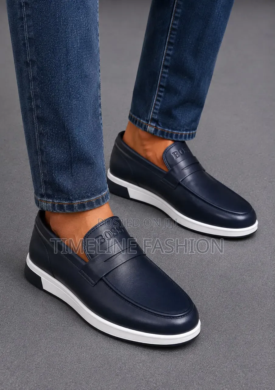 Navy Blue Hugo Boss Men's Stylish Leather Loafers