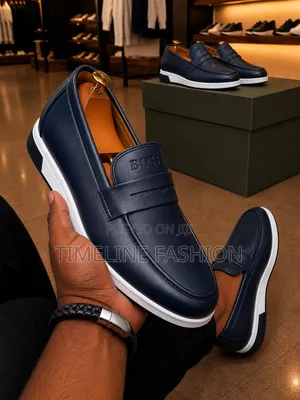 Navy Blue Hugo Boss Men's Stylish Leather Loafers