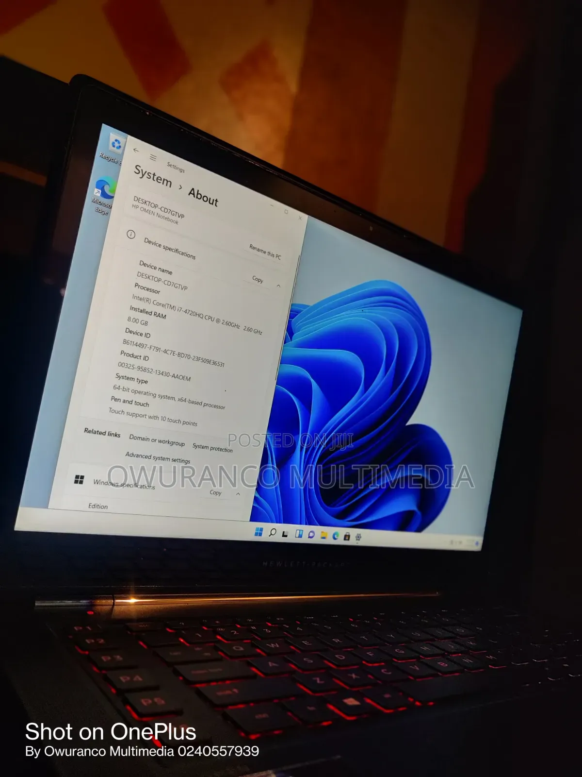 Laptop HP Omen 15 8GB Intel Core i7 SSD 256GB