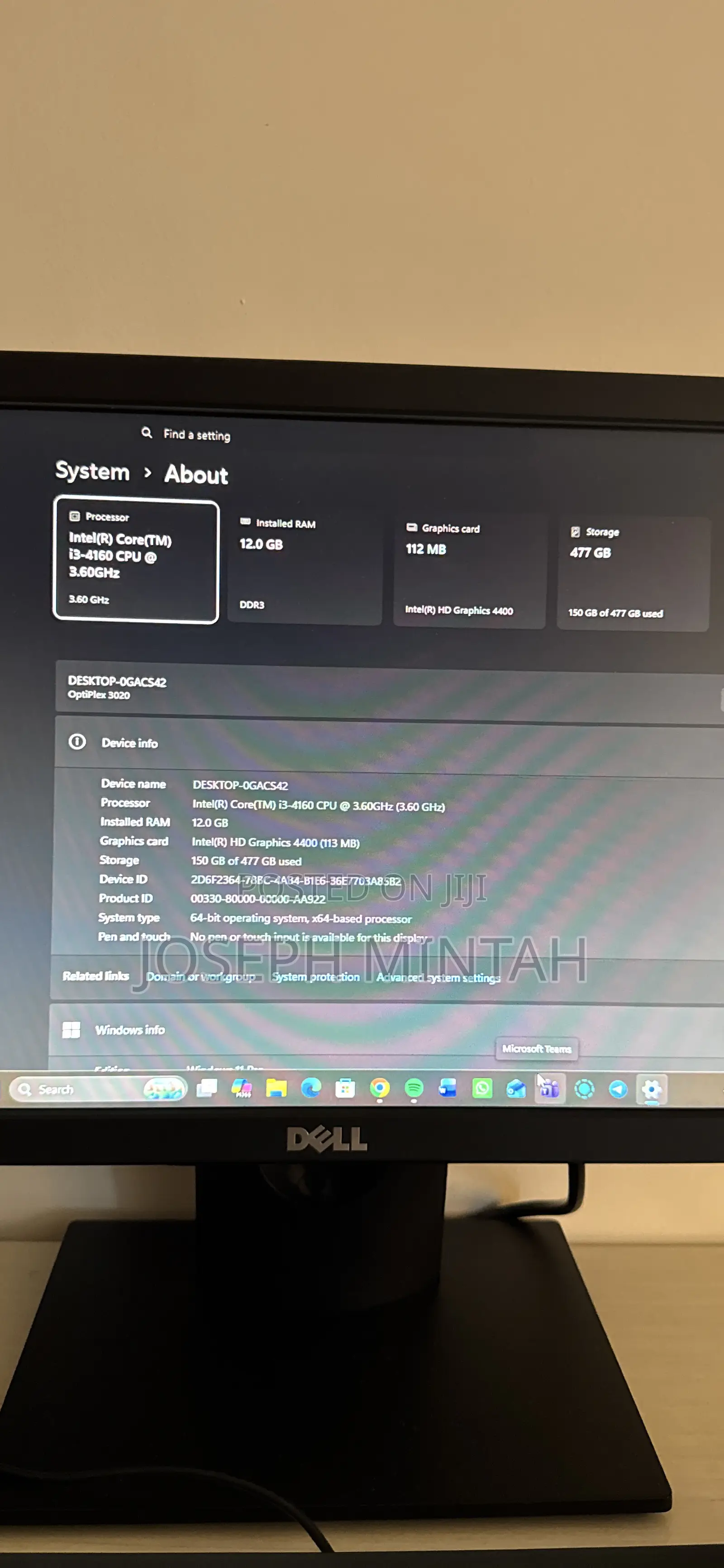 Desktop Computer Dell OptiPlex 3020 12GB Intel Core i3 SSD 512GB