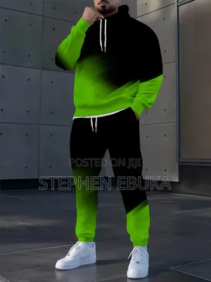 Green Gradient Full Body Digital Printed Men's Hoodie Set, Sports Shir