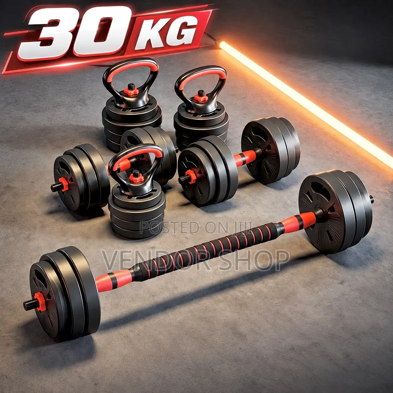 30KG Adjustable Gym Dumbbell Set + Free Barbell Rod