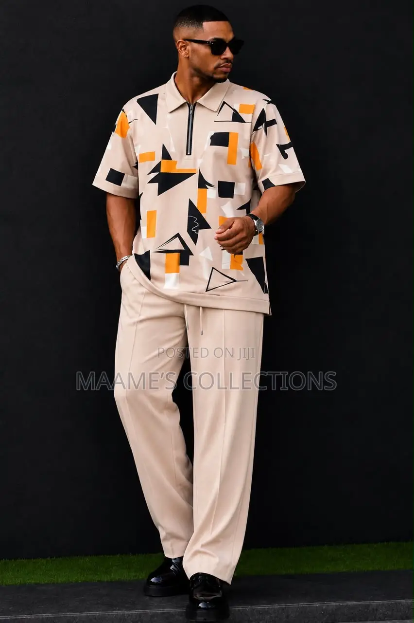 Men’s Stylish Long and Short Sleeve Top and Down 2-Piece Set
