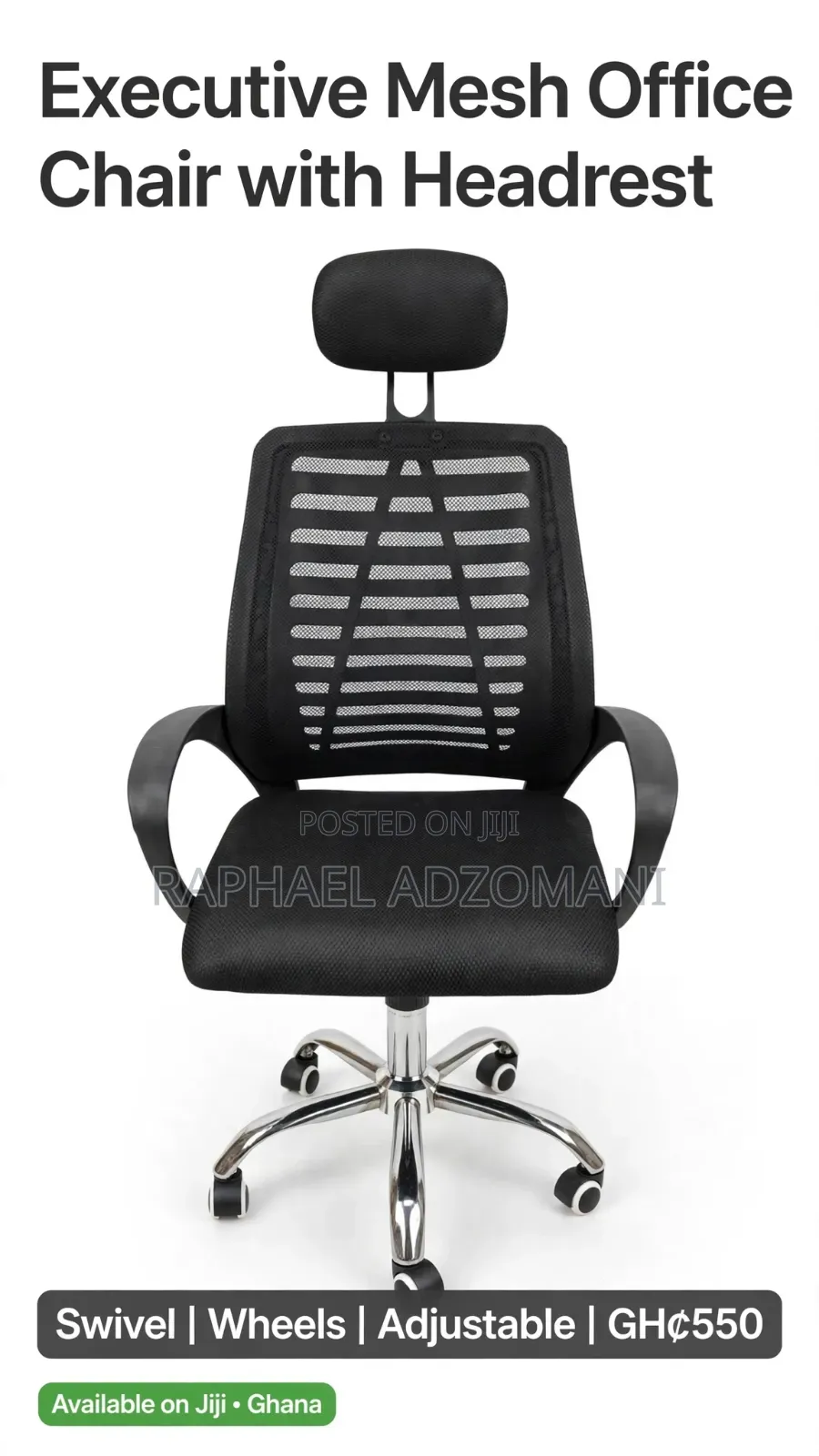 `Executive Mesh Office Chair With Headrest | Adjustable