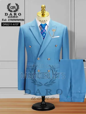 Timeless Double-Breasted Men's Turkish Sea Blue Suit