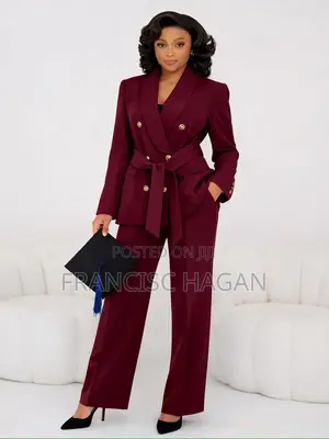 Elegant Burgundy Double-Breasted Pantsuit for Women | Office