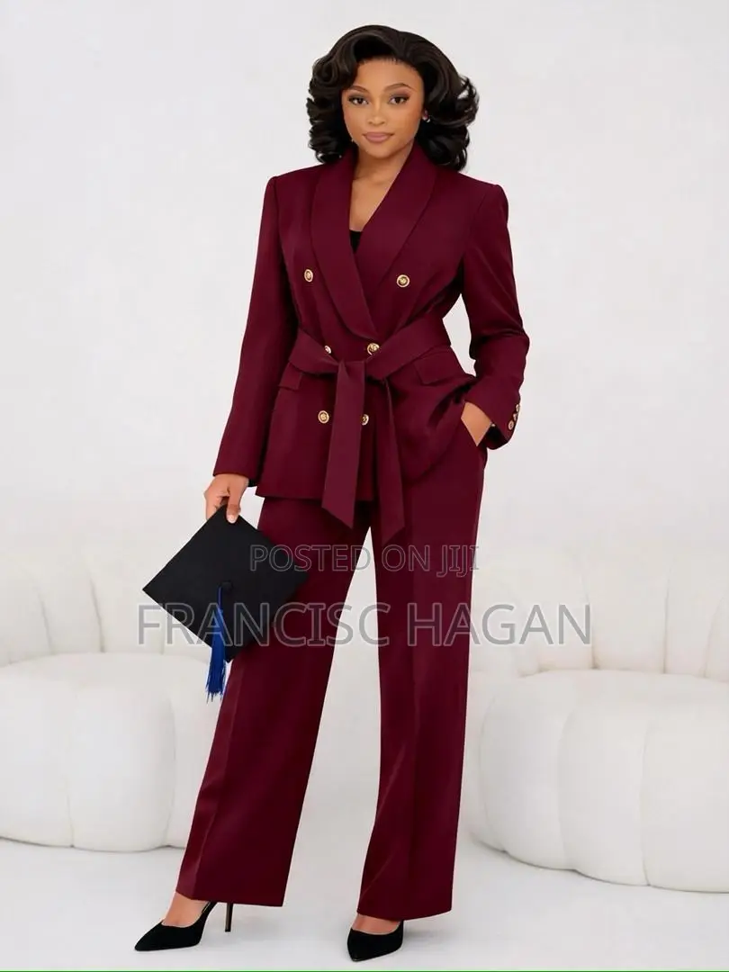 Elegant Burgundy Double-Breasted Pantsuit for Women | Office