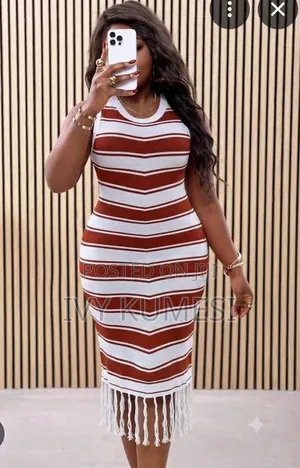 Chevron Knit Maxi Dress With Fringe Hem