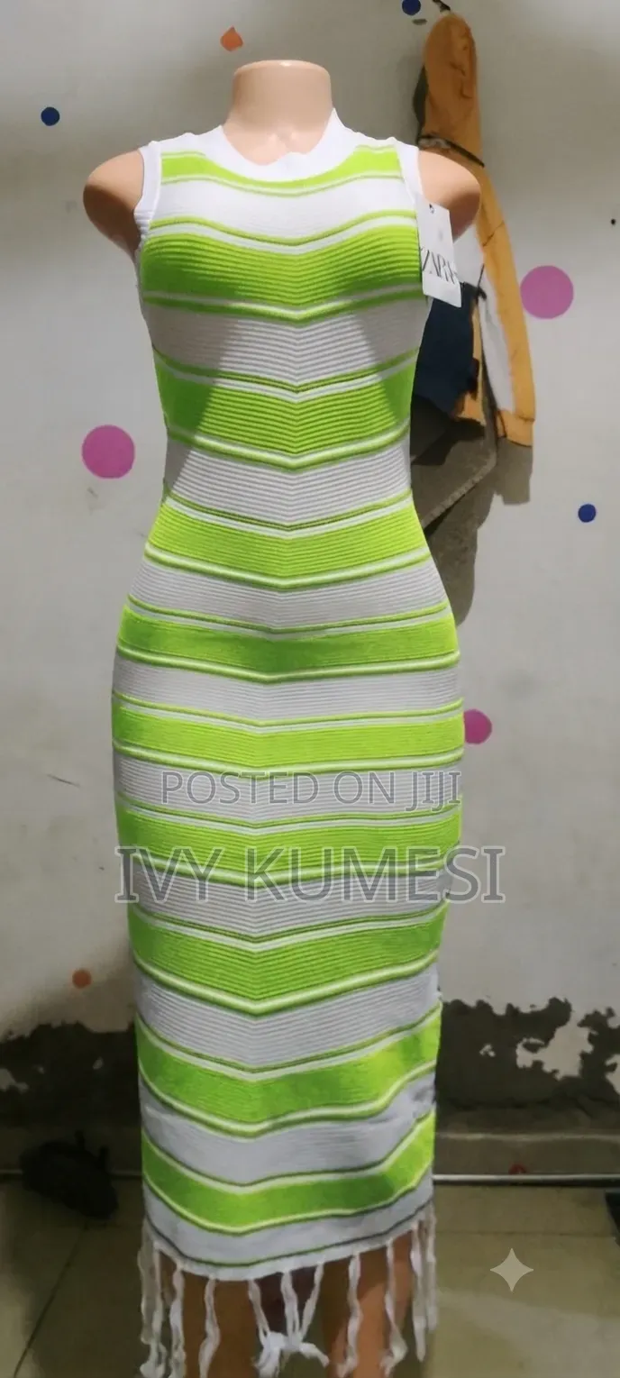 Chevron Knit Maxi Dress With Fringe Hem