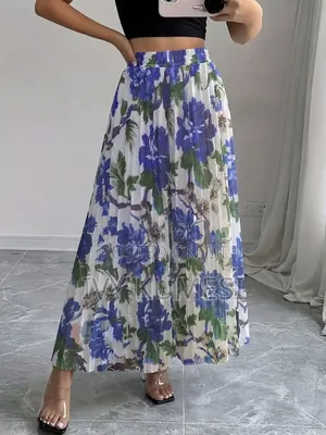 Boho Floral Pleated Maxi Skirt With Elastic High Waist