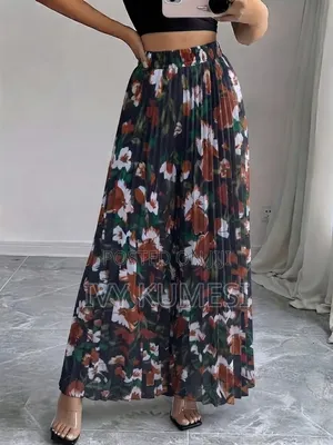 Boho Floral Pleated Maxi Skirt With Elastic High Waist