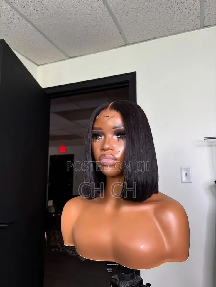 100% Human Hair New Elegant 12 Inches Black Color Human Hair Bob Wig