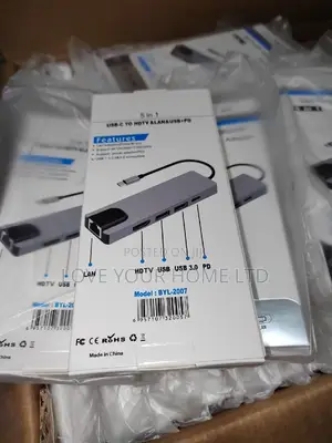 5-in-1 Type-C Hub Adapter — HDMI + Ethernet + USB 3.0 + PD Charging