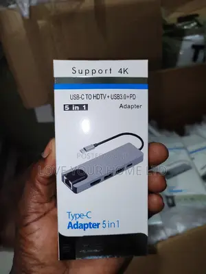 5-in-1 Type-C Hub Adapter — HDMI + Ethernet + USB 3.0 + PD Charging