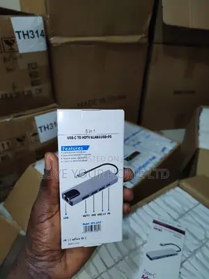 5-in-1 Type-C Hub Adapter — HDMI + Ethernet + USB 3.0 + PD Charging