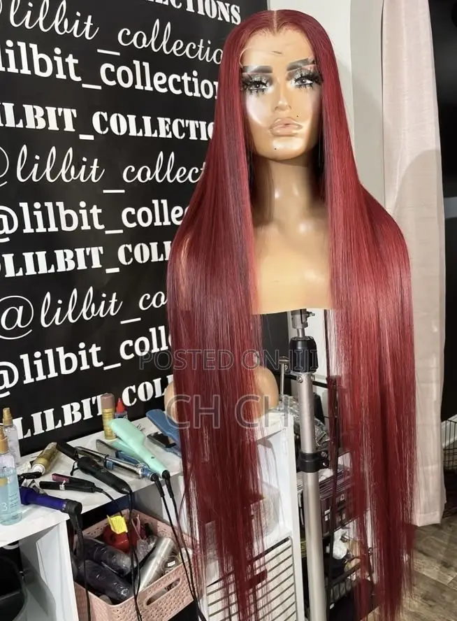 New 30 Inches Long Burgundy Sleek Wig With a Kim K Closure