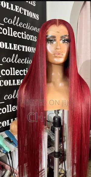 New 30 Inches Long Burgundy Sleek Wig With a Kim K Closure