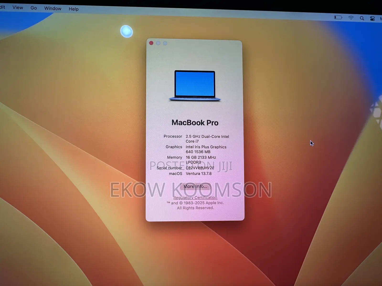 Laptop Apple MacBook Pro 2017 16GB Intel Core i7 SSD 256GB
