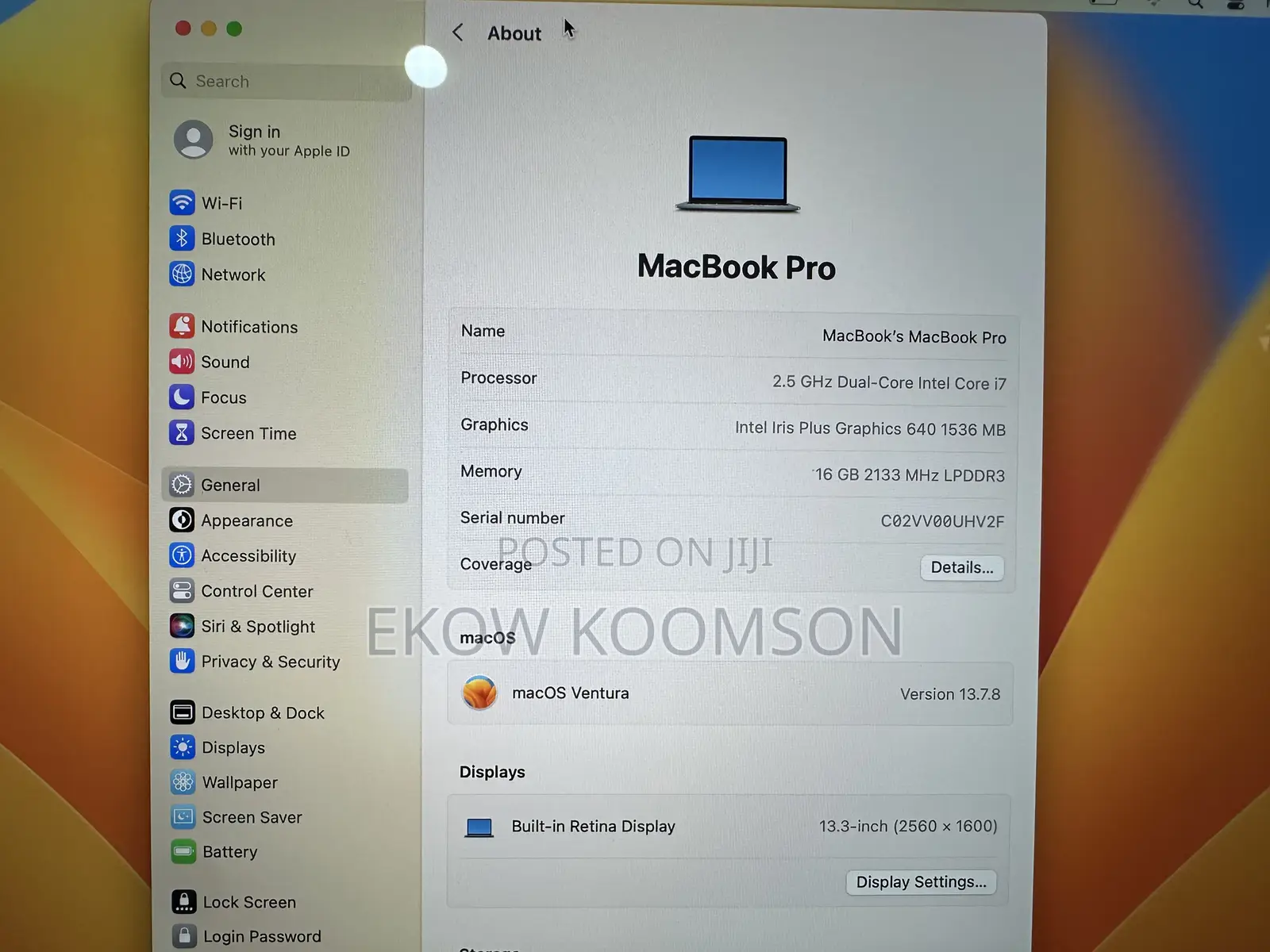 Laptop Apple MacBook Pro 2017 16GB Intel Core i7 SSD 256GB