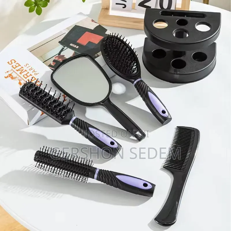 5-in-1 Hair Comb Brush Set With Mirror and Stand