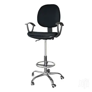 High Fabric Teller And Cashier Chair With Footring - Black