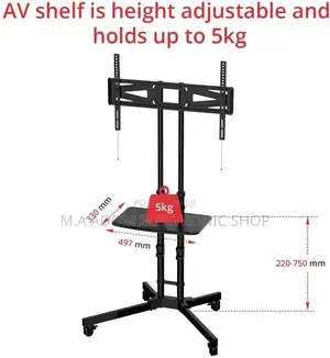 Black Mobile TV Stand Cart Wheels Shelf Floor Stand Mount