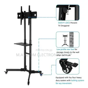 Furniture Rolling TV Cart With 2 TV Mount on Wheels for 70”