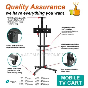Rolling Free Standing Tv Cart + Wheels & Dvd Shelf 32''-70'7