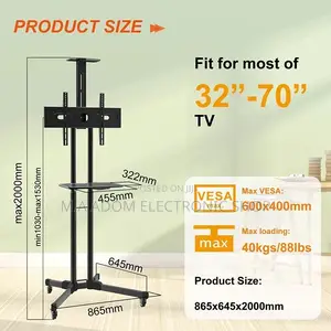 Adjustable Mobile Tv Cart With Wheels & Dvd Shelf 32''-70''