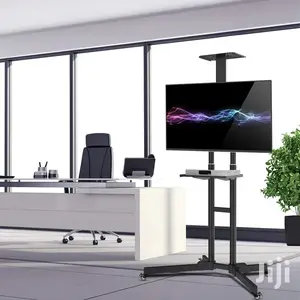 Black Mobile TV Stand Cart Wheels Shelf Floor Stand Mount